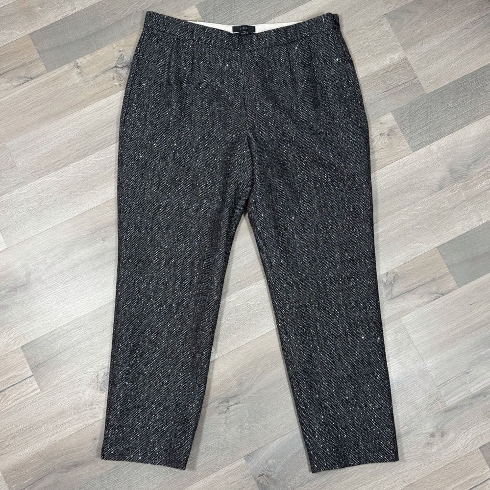 J.Crew Martie Herringbone Tweed Wool Sequin Crop Pants Trousers Black 10‎
